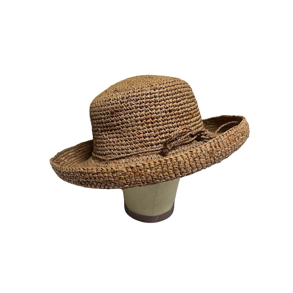 PETER GRIMM Brown Woven Wide Brim Straw Beach Summer Sun Hat